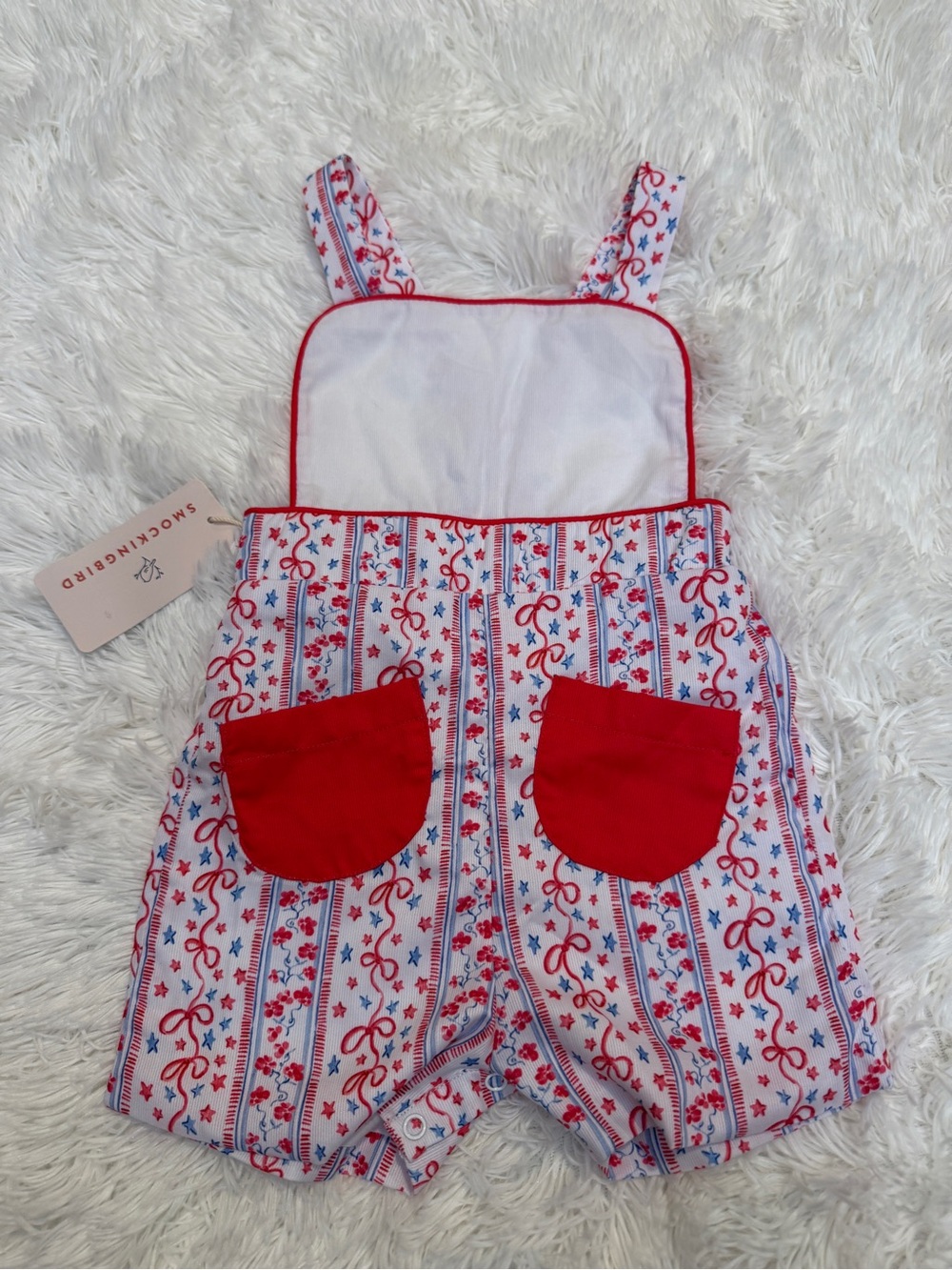 NWT Smockingbird Patriotic Seersucker Romper 18M